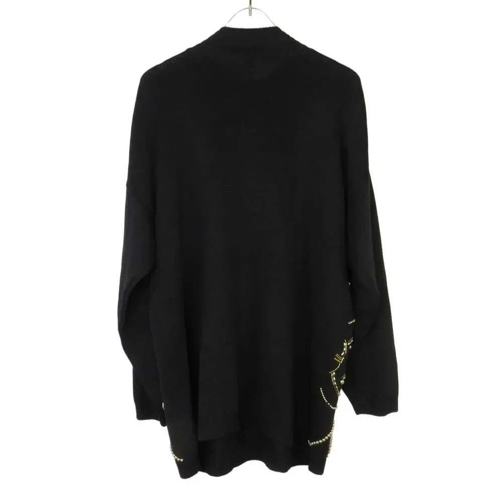 Victoria Jones 1980s Vintage Black & Gold Beaded Embroidered Sweater Large